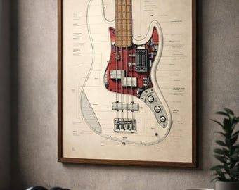 Bass Gitarre Blueprint Poster | Druckbare Wandkunst | Vintage Patentdruck | Digitaler Download