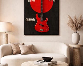 Minimalist Bass Guitar Canvas | Bassist Diagram | Player Decor | Music Art