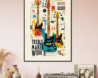 Abstract Guitar Framed Poster | Contemporary Diagram | Ready to Hang