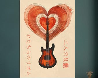 Scandinavian Guitar Heart Poster | Love Diagram | Minimalist Music Art | Musician Decor