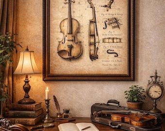 Geige Blueprint Patent Poster | Druckbare Wandkunst | Klassisches Instrument | Digitaler Download