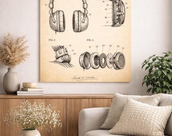 Headphone Patent Blueprint | Audio Engineer Decor | Digital Download