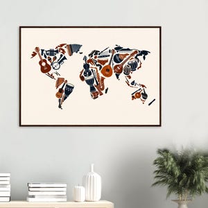 Mappa degli strumenti del mondo incorniciata / Diagramma globale / Decorazione artistica culturale