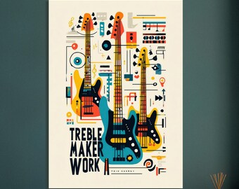 Abstract Guitar Poster | Contemporary Diagram | Guitarist Decor | Music Art