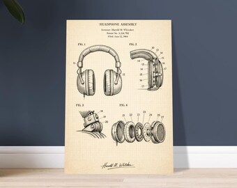 Headphone Patent Blueprint | Audiophile Wall Art | Vintage Audio Diagram | Printed Poster