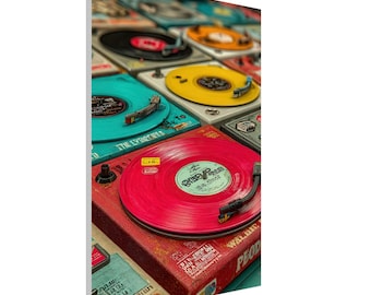 Lienzo con forma de tocadiscos de vinilo / Arte mural retro / Decoración para sala de música / Impresión colorida