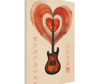 Scandinavian Guitar Heart Canvas | Love Diagram | Minimalist Decor | Music Art