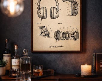 Headphone Patent Canvas | Audio Engineer Wall Art | Audiophile Decor