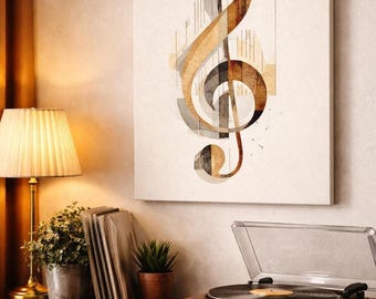 Treble Clef Canvas | Japandi Minimalist Decor | Music Symbol Art