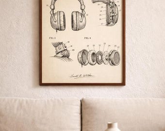Headphone Patent Framed Poster | Audio Engineer Wall Art | Audiophile Decor