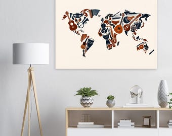 World Instruments Map Poster | Cultural Silhouette Diagram | Global Decor