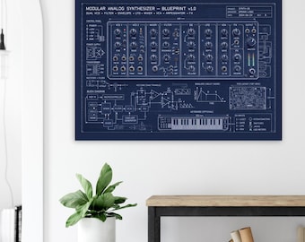 Póster de sintetizador modular / Arte mural de sintetizador vintage / Plano electrónico