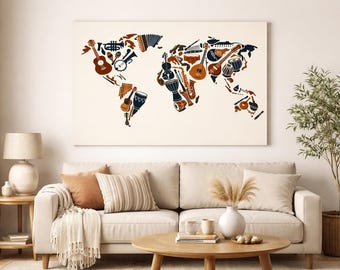 World Instruments Map Poster | Druckbare Wandkunst | Kulturelle Silhouette | Digitaler Download