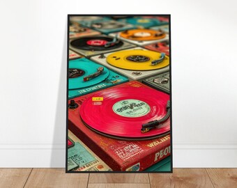 Vinyl Record Turntable Framed Poster | Retro Wall Art | Music Room Decor | Colorful Print