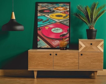 Vinyl Record Turntable Poster | Retro Wall Art | Music Room Decor | Colorful Print