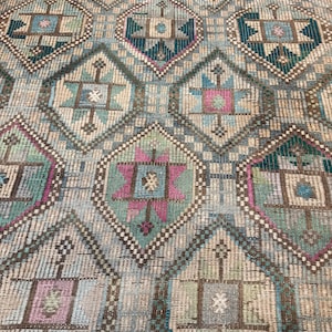 Vintage Turkish Green Kilim Rug, 7x10 Wool Cotton Rugs, Boho Tribal Carpet,Rugs for bedroom image 8