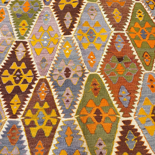 5x7 Handmade Vintage Turkish Kilim Rug, Wool Boho Tribal Area Carpet