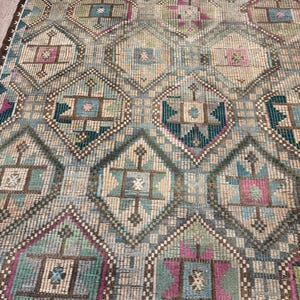 Vintage Turkish Green Kilim Rug, 7x10 Wool Cotton Rugs, Boho Tribal Carpet,Rugs for bedroom image 11