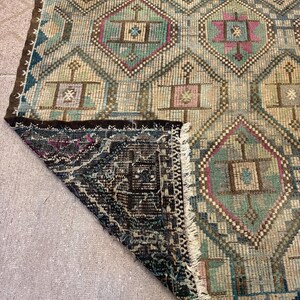 Vintage Turkish Green Kilim Rug, 7x10 Wool Cotton Rugs, Boho Tribal Carpet,Rugs for bedroom image 16