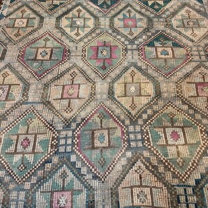 Vintage Turkish Green Kilim Rug, 7x10 Wool Cotton Rugs, Boho Tribal Carpet,Rugs for bedroom image 14