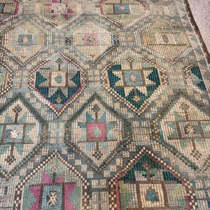 Vintage Turkish Green Kilim Rug, 7x10 Wool Cotton Rugs, Boho Tribal Carpet,Rugs for bedroom image 10