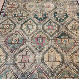 Vintage Turkish Green Kilim Rug, 7x10 Wool Cotton Rugs, Boho Tribal Carpet,Rugs for bedroom image 13