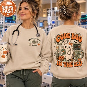 Custom Code Boo In The ICU Nurse Sweatshirt, Personalized Halloween ICU Nurse Tee, Intensive Care Unit Shirt, Critical Care Nurse Gift