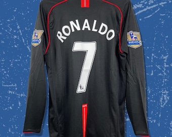 Camiseta de manga larga visitante del Manchester United 2007-2008 con el dorsal #7 de Ronaldo