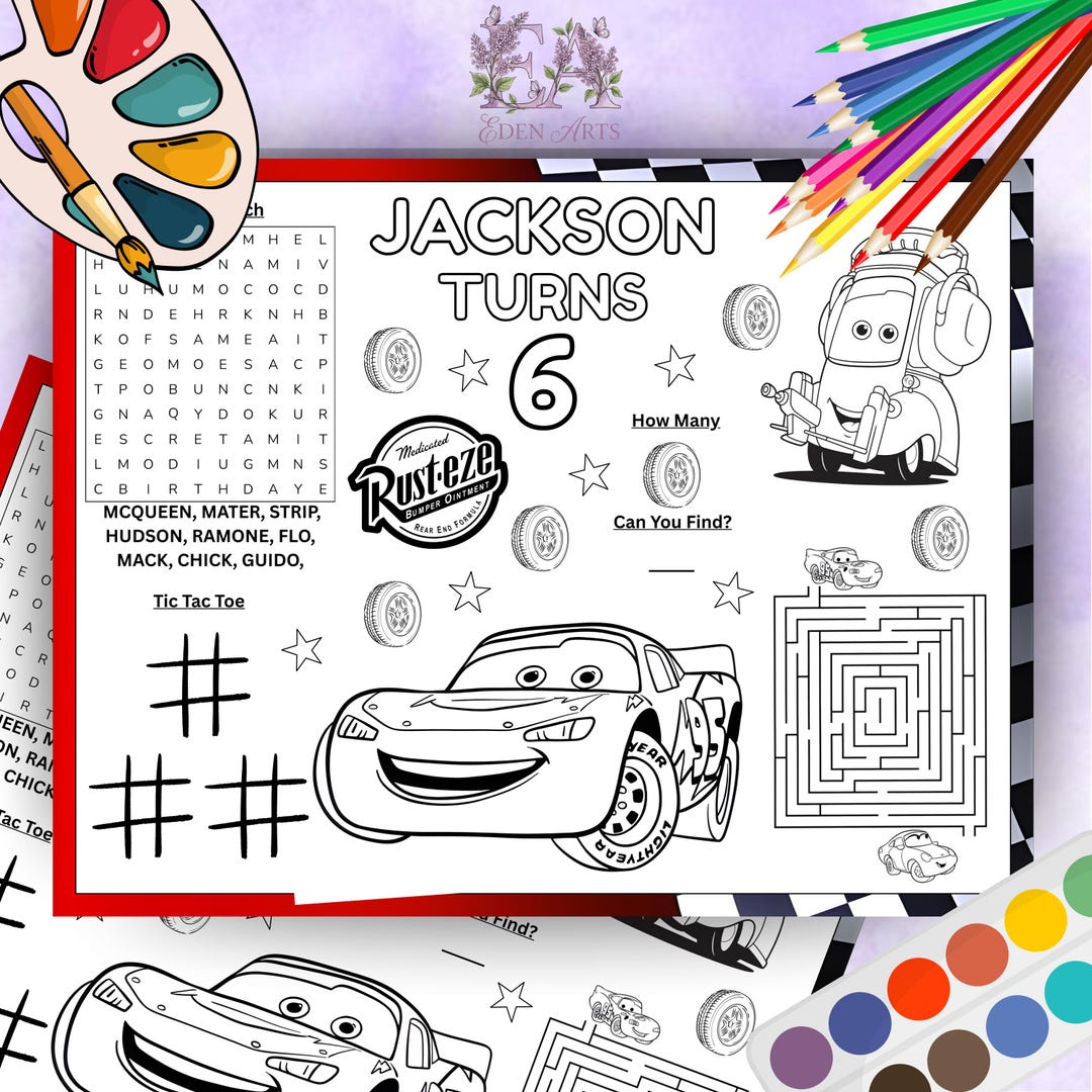 Lightning Mcqueen Cars Birthday Party Activity Placemat Sheet Rusteze ...