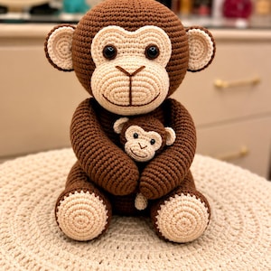 Mama and Baby Monkey Crochet Pattern | Amigurumi Plush Toy Tutorial (PDF Download)