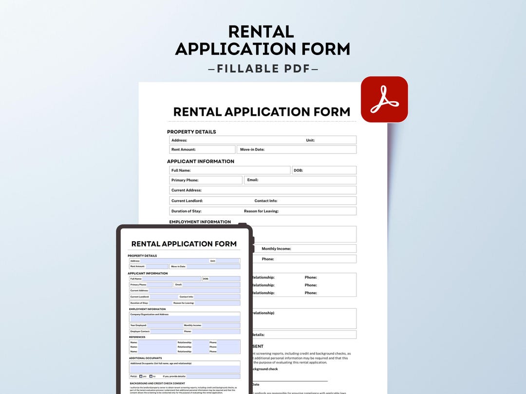 Fillable Rental Application Form PDF | Tenant Screening, Property ...
