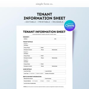 Tenant Information Sheet Template | Editable Canva Form for Landlords & Property Owners