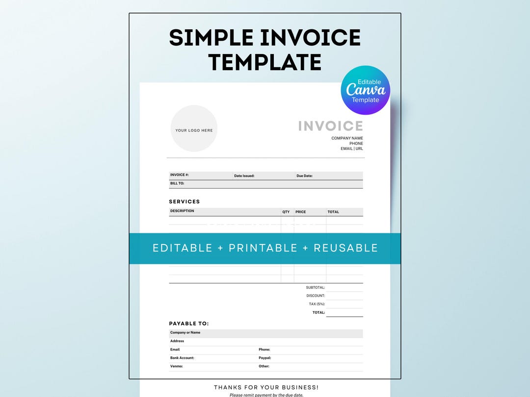 Editable Invoice Template | Canva | Professional Document | Small ...