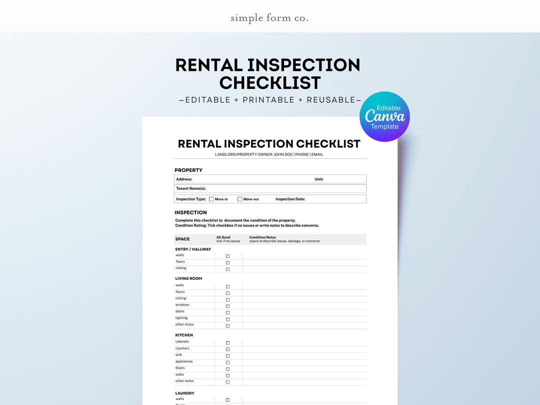 Rental Inspection Checklist | editable Canva Template for Property ...
