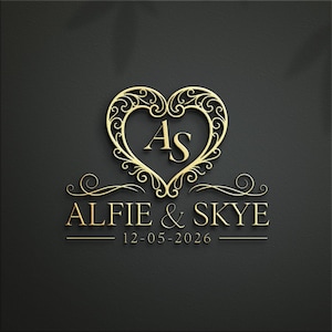 Logo di lusso personalizzato con monogramma per matrimonio e iniziali, elegante stemma per la coppia.