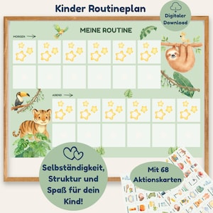 Agenda des routines pour enfants (à imprimer) | Routine du matin et du soir - Thème jungle avec cartes d'activités | Téléchargement numérique | Agenda familial Montessori