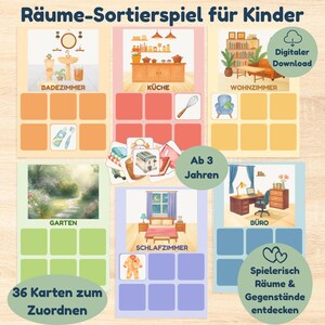 Sortierspiel Räume für Kinder ab 3 - Montessori-inspiriert | Motive Zimmer zuordnen | Printable Lernspiel Lernmaterial, Digitaler Download