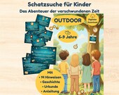 Schatzsuche Kinder 6-9 Jahre Outdoor - Zeit Mission Spiel, Schnitzeljagd Kindergeburtstag, Rätsel Escape Suchspiel für draußen, PDF Download