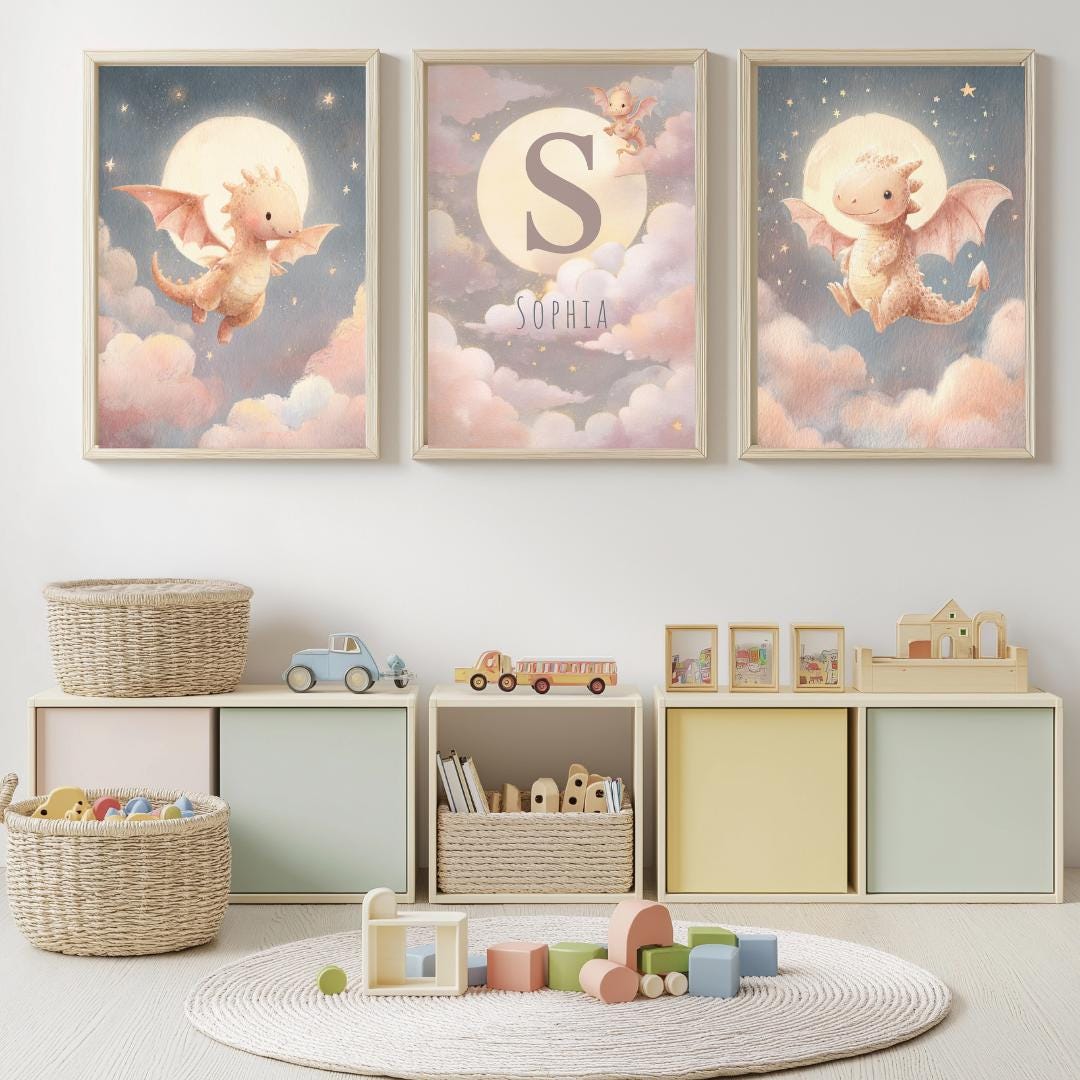 Personalised Dragon | Nursery Prints | Girls Baby Wall Art | Animal ...