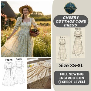 Cottagecore Kleid Schnittmuster PDF | Damen Midi Kleid | A0, A4, US Letter druckbar