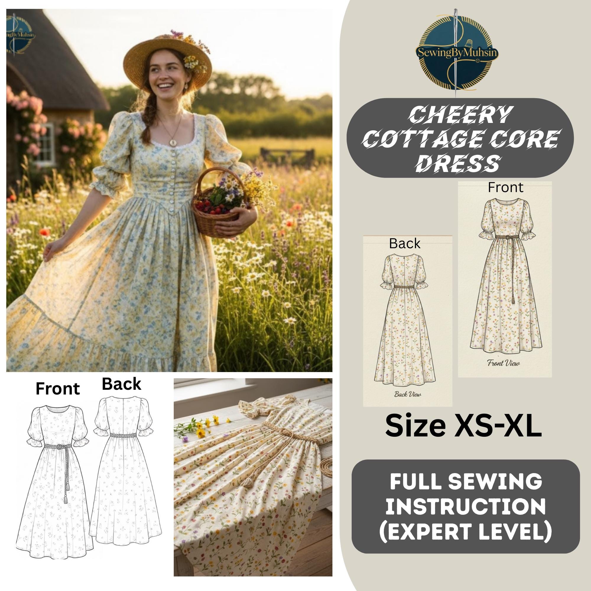 cottagecore dress pattern pdf free Cottagecore Ruffle Mini Dress Digital PDF Sewing Pattern // US Size 00-14 // Instant Download With 4 Printable Sizes