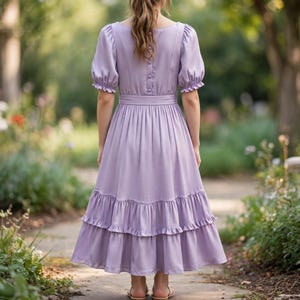 PDF-sömnadsmönster för Cherry Cottagecore-klänning, nybörjarklänning med smock och puffärm, fyrkantig halsringning, boho, vintage, volang, vårklänning bild 3