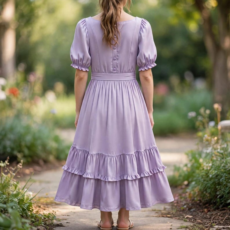 PDF-sömnadsmönster för Cherry Cottagecore-klänning, nybörjarklänning med smock och puffärm, fyrkantig halsringning, boho, vintage, volang, vårklänning bild 3