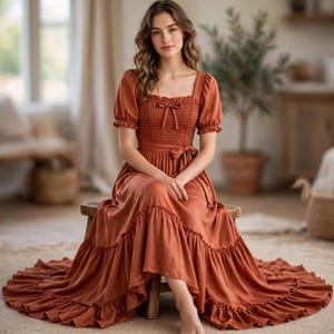 PDF-sömnadsmönster för Cherry Cottagecore-klänning, nybörjarklänning med smock och puffärm, fyrkantig halsringning, boho, vintage, volang, vårklänning bild 6