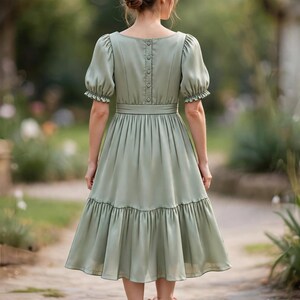 PDF-sömnadsmönster för Cherry Cottagecore-klänning, nybörjarklänning med smock och puffärm, fyrkantig halsringning, boho, vintage, volang, vårklänning bild 4