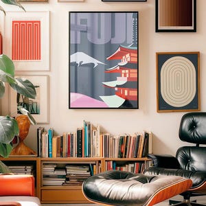 Mount Fuji Poster | Japanese Graphic Design Print | Plakatstil Style Wall Art | Digital Download