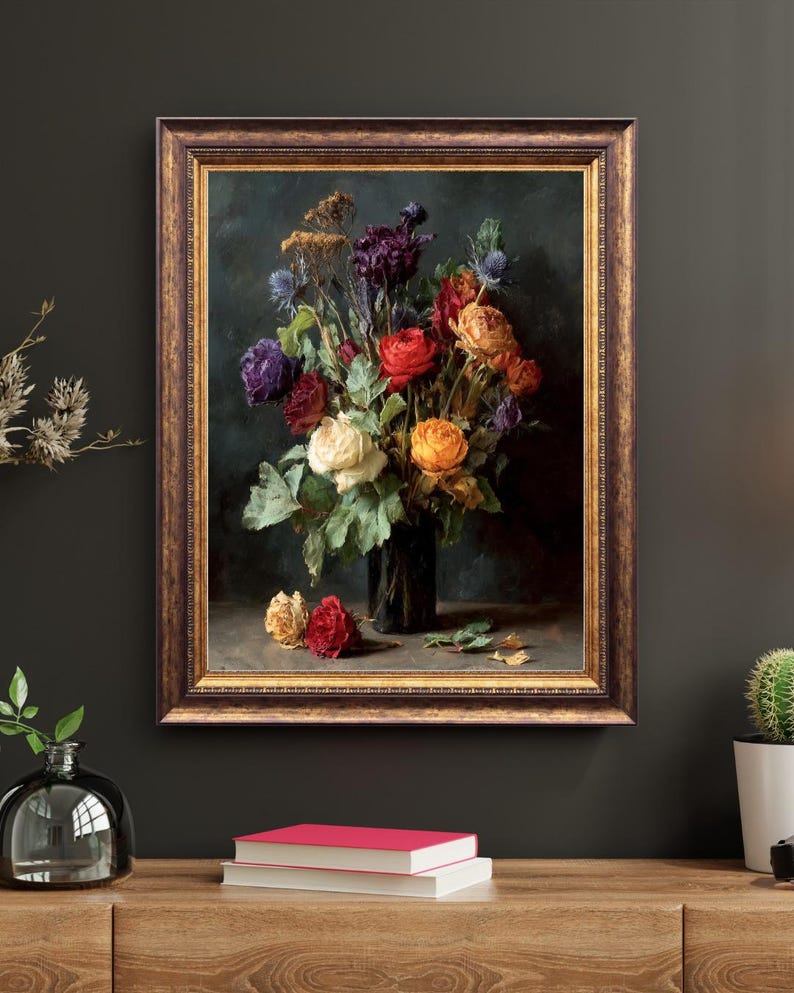 Moody Floral Still Life Art Print | Dark Academia Botanical Wall Decor ...