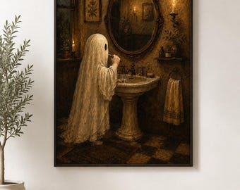 Funny Ghost Bathroom Wall Art, Vintage Halloween Print, Cute Spooky Bathroom Decor, Dark Academia Above Toilet Art