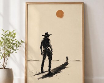 Minimalist Cowboy Wall Art, Abstract Western Gunslinger Poster, Modern Ranch Decor, Wild West Print, Southwest Cowboy Artwork