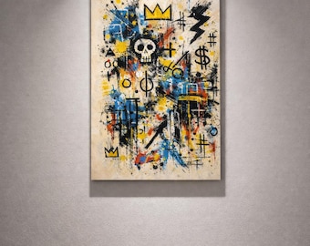 Basquiat-Inspired ,Graffiti Wall Art,Basquiat Style Graffiti Art Print, Skull & Crown, Neo-Expressionism,Basquiat Poster,(Digital Download)
